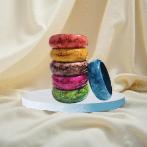 pack of 6 marbled glossy chunky bangles – multicolor