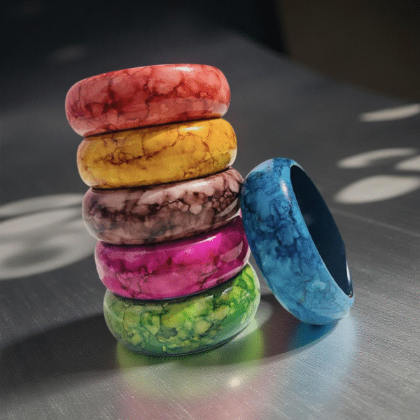 pack of 6 marbled glossy chunky bangles – multicolor