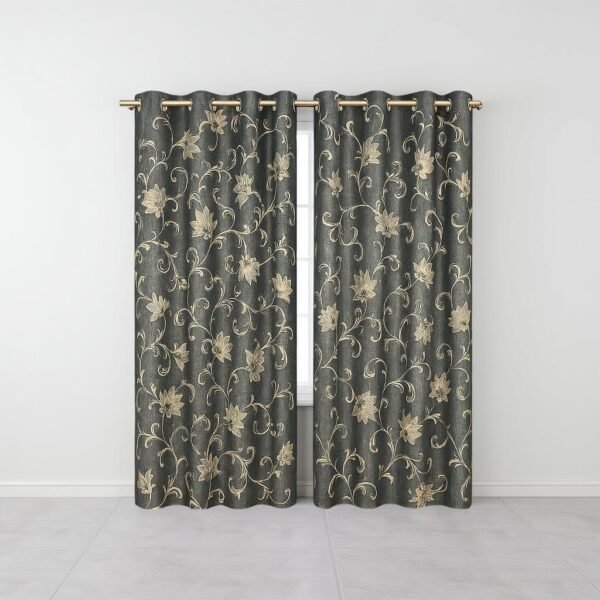 floral jacquard look curtains – dark grey, pack of 2
