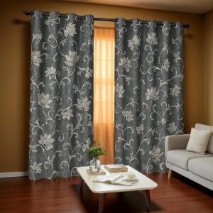 floral jacquard look curtains – dark grey, pack of 2