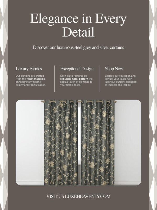 floral jacquard look curtains – dark grey, pack of 2