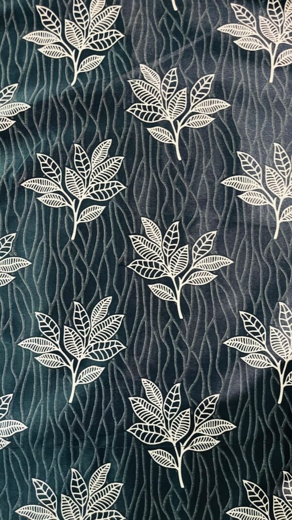 navy blue leaf embroidery curtains – pack of 2