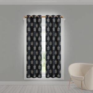 navy blue leaf embroidery curtains – pack of 2