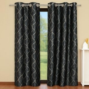 black wave pattern curtains – pack of 2