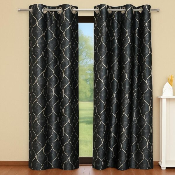 black wave pattern curtains – pack of 2