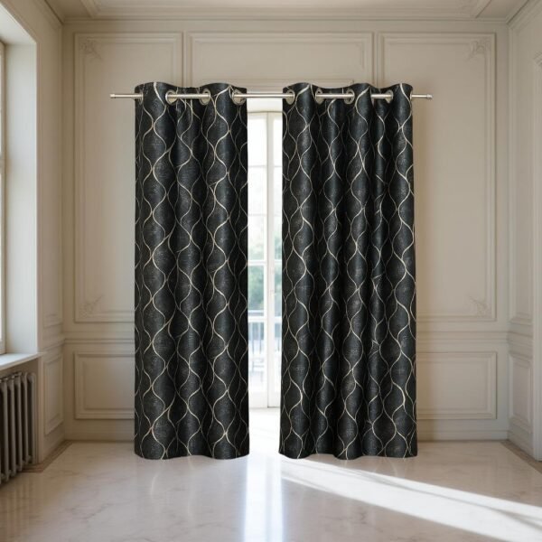 black wave pattern curtains – pack of 2