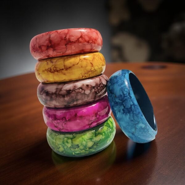 pack of 6 marbled glossy chunky bangles – multicolor