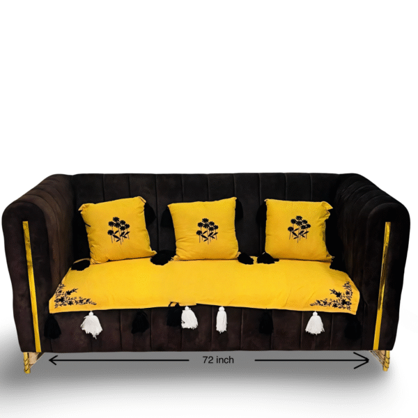 tasselglow sofa cover set – 3 seater + 3 cushion covers – yellow & black
