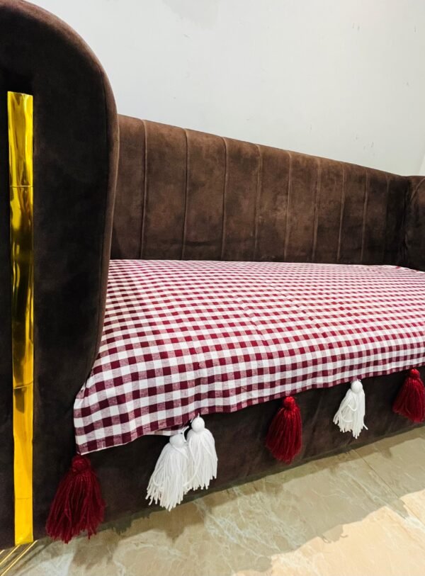 checked sofa cover with tassels – 3 seater