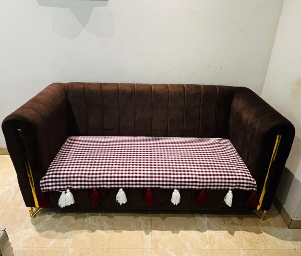 checked sofa cover with tassels – 3 seater