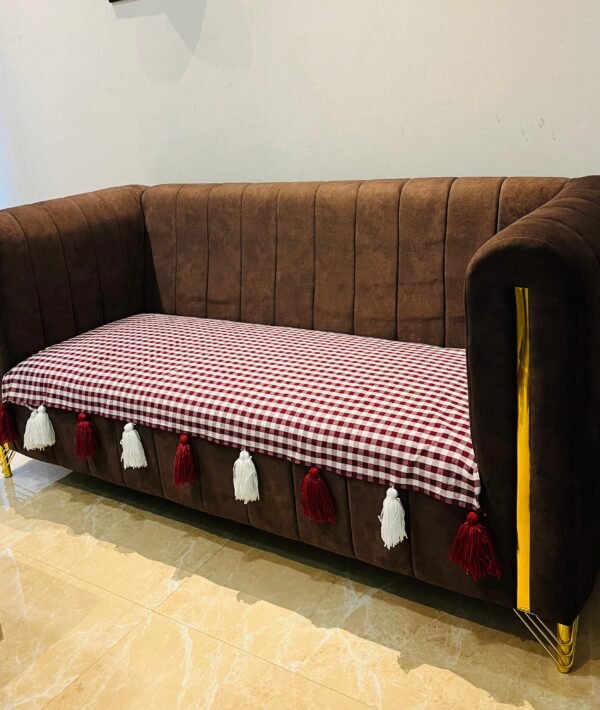 checked sofa cover with tassels – 3 seater