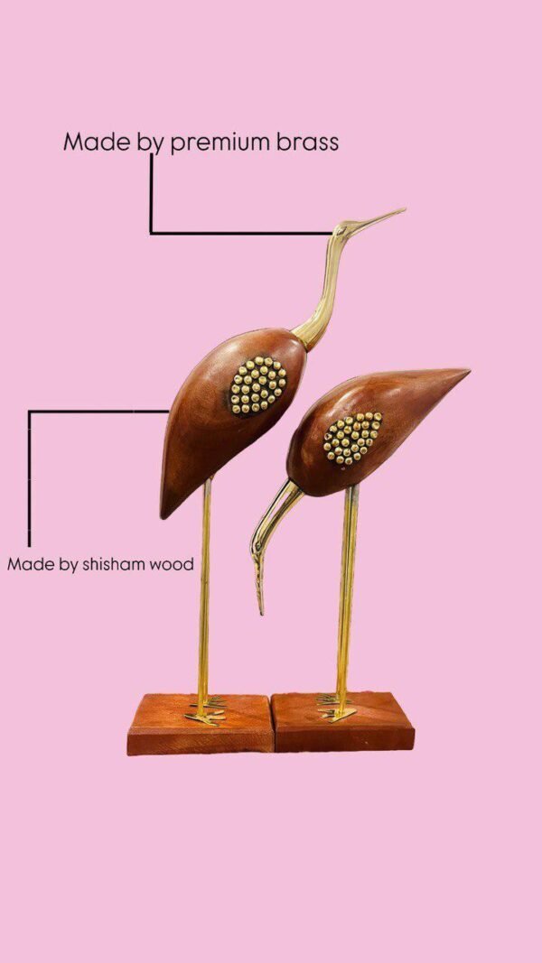 brass & wood crane pair showpiece