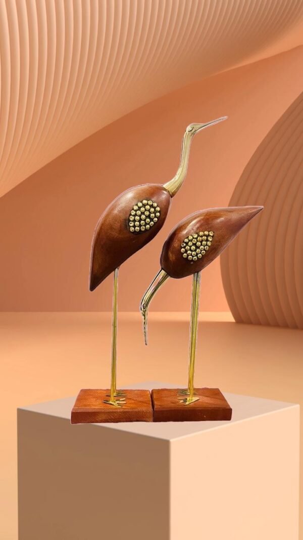 brass & wood crane pair showpiece