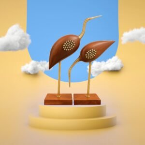 brass & wood crane pair showpiece