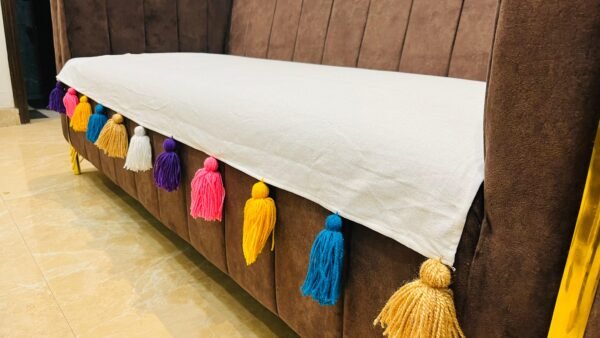 premium cotton sofa seat cover with multi color tassels – size 72 x 27 inch