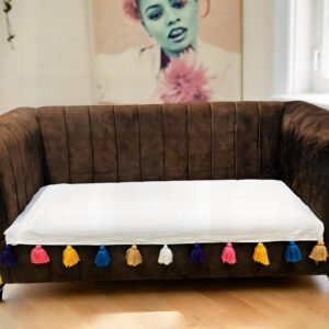 premium cotton sofa seat cover with multi color tassels – size 72 x 27 inch