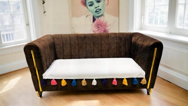 premium cotton sofa seat cover with multi color tassels – size 72 x 27 inch