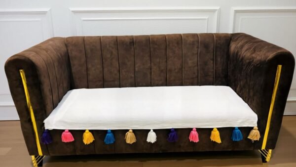 premium cotton sofa seat cover with multi color tassels – size 72 x 27 inch