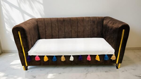 premium cotton sofa seat cover with multi color tassels – size 72 x 27 inch