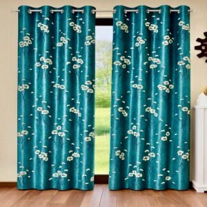 bloomflair teal curtains – elegant floral print – custom sizes available