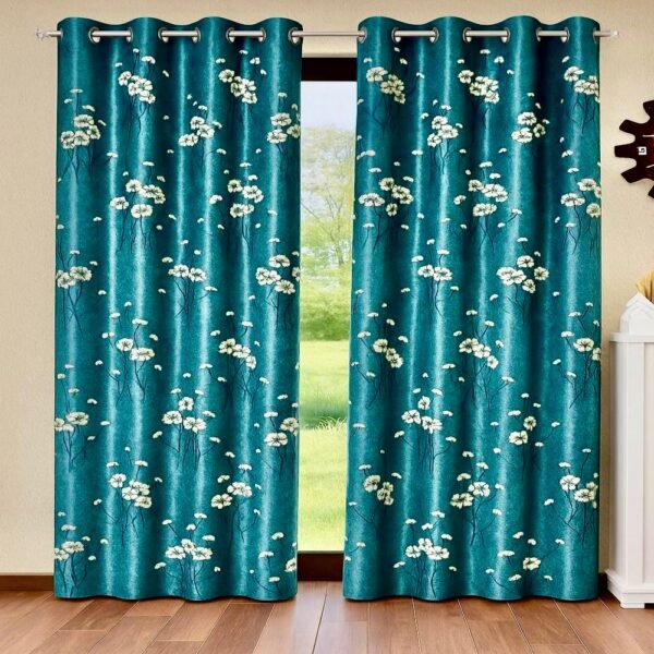 bloomflair teal curtains – elegant floral print – custom sizes available
