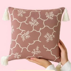 tasseltouch designer cushions – filled – brown base with white embroidery