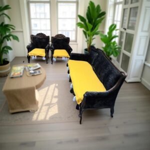 luxury velvet sofa cover set with tassel detailing – mustard yellow