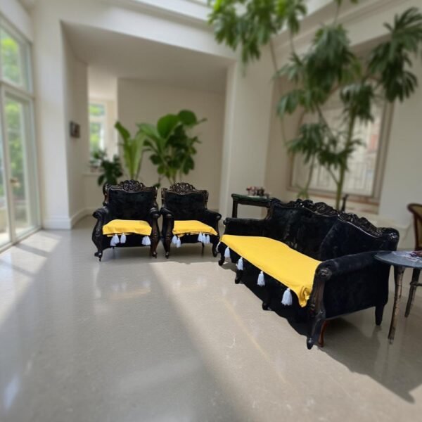 luxury velvet sofa cover set with tassel detailing – mustard yellow