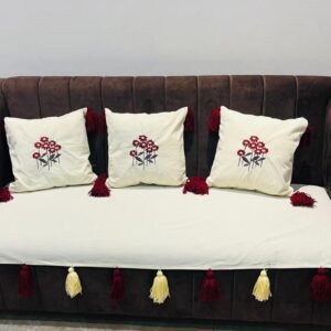 luxury embroidered sofa cover & cushion set (4 pieces)