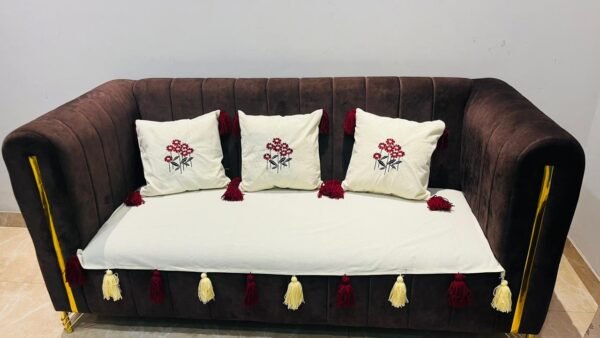 luxury embroidered sofa cover & cushion set (4 pieces)