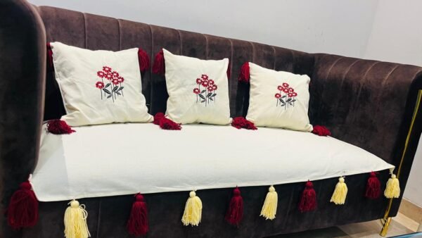luxury embroidered sofa cover & cushion set (4 pieces)