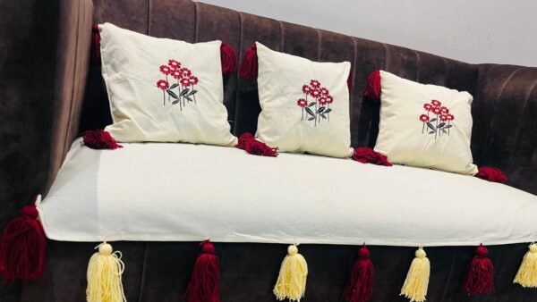 luxury embroidered sofa cover & cushion set (4 pieces)