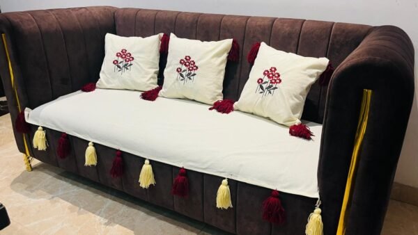 luxury embroidered sofa cover & cushion set (4 pieces)