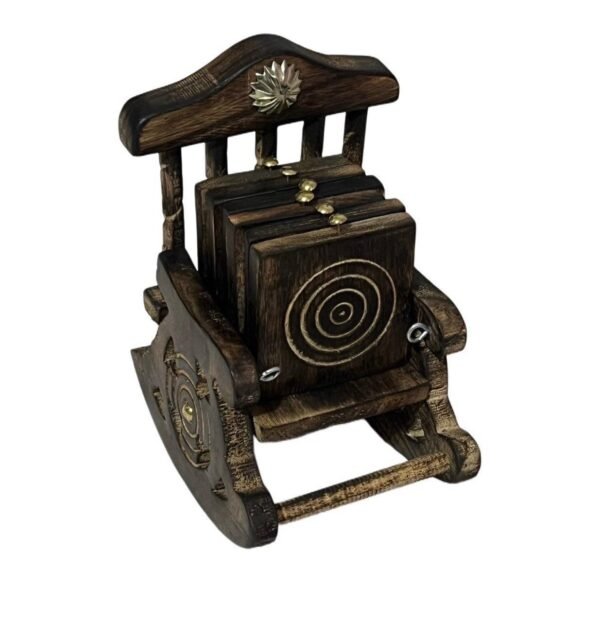 handcrafted wooden rocking chair coaster set (6 coasters + holder)