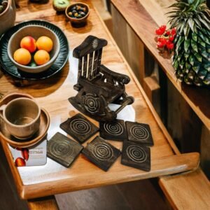 handcrafted wooden rocking chair coaster set (6 coasters + holder)