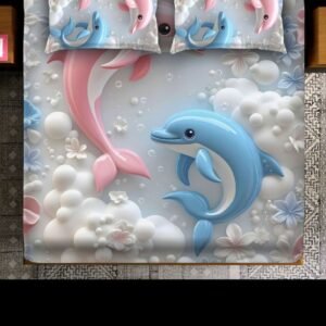 ocean dolphin kids bedsheet with pillow covers – double bed