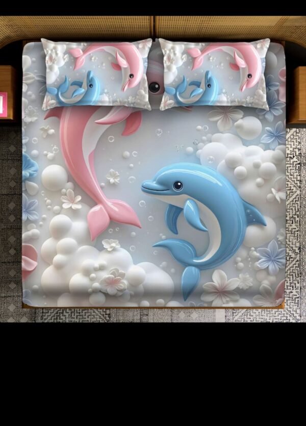 ocean dolphin kids bedsheet with pillow covers – double bed